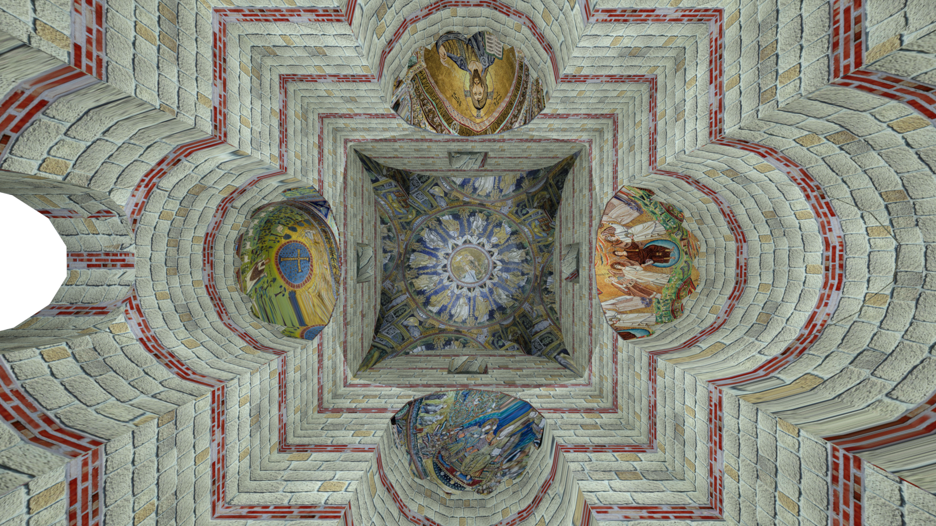 Vista de las bóvedas del mausoleocon mosaicos