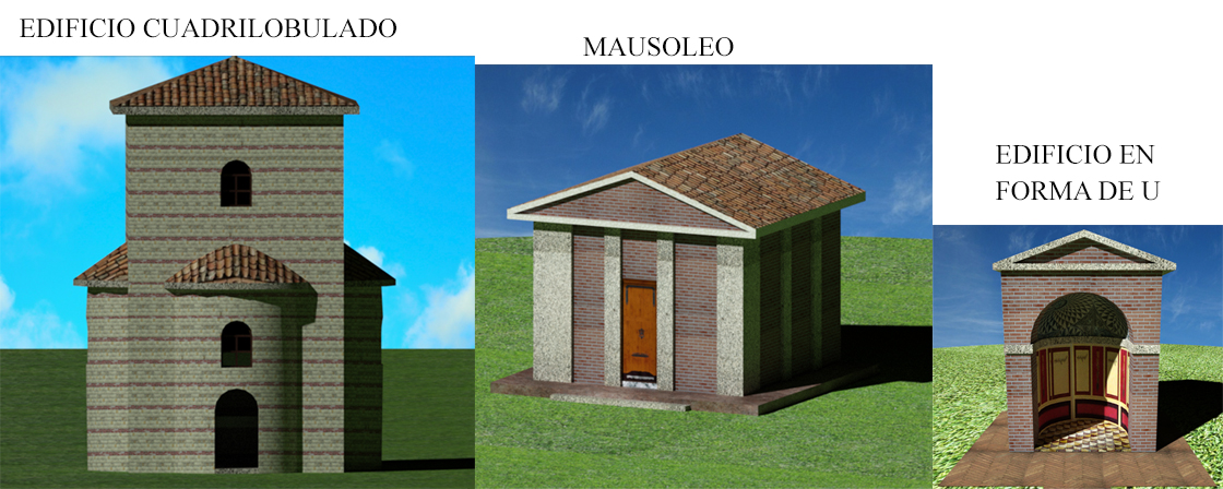 Reconstrucción isométrica de los monumentos funerarios de la villa de Carranque.
